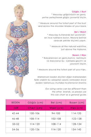 Kadın Lacivert Pembe Tropikal Desen Askılı Büyük Beden Elbise