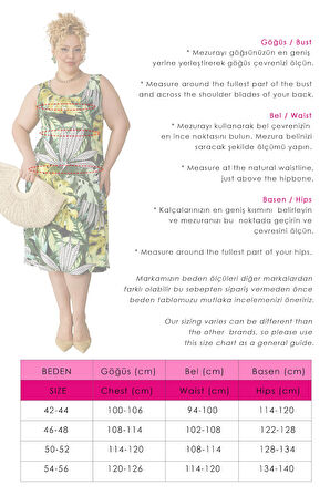 Kadın Yeşil Beyaz Tropikal Desen Askılı Büyük Beden Elbise