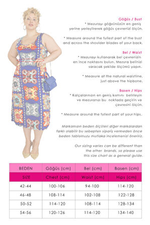 Kadın Lacivert Etnik Desen Askılı Büyük Beden Elbise