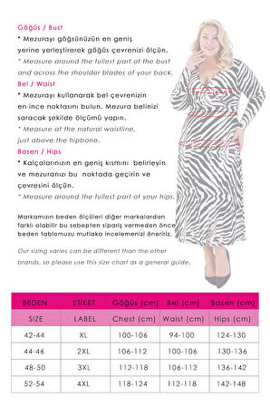 Kadın Siyah Beyaz Zebra Desen Kruvaze Yaka Büyük Beden Esnek Maxi Elbise