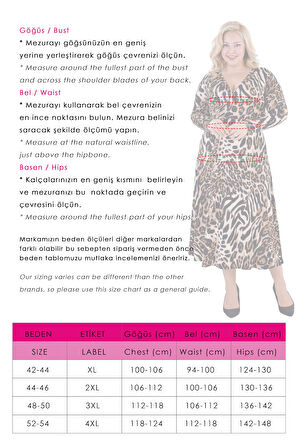 Kadın Kahve Leopar Desen Kruvaze Yaka Büyük Beden Esnek Maxi Elbise