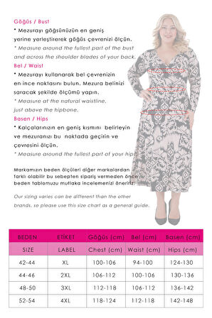 Kadın Siyah Bej Etnik Desen Kruvaze Yaka Büyük Beden Esnek Maxi Elbise