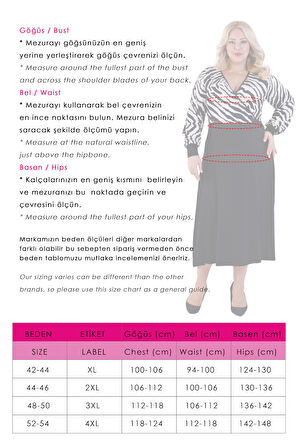 Kadın Siyah Beyaz Zebra Desen Bloklu Kruvaze Yaka Balon Kol Büyük Beden Esnek Maxi Elbise