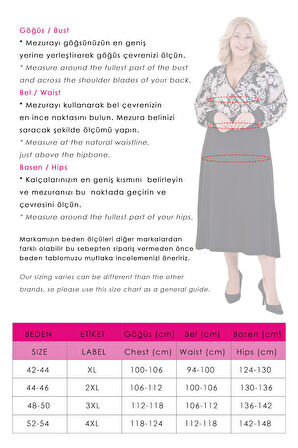 Kadın Siyah Bej Etnik Desen Bloklu Kruvaze Yaka Balon Kol Büyük Beden Esnek Maxi Elbise