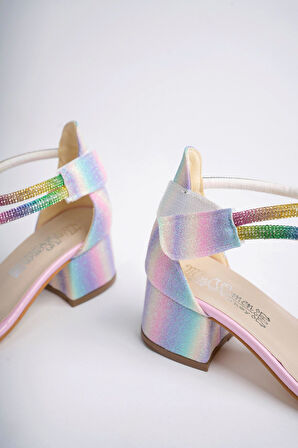 Topuklu Biyesi Taşlı Gökkuşağı Kız Çocuk Ayakkabı