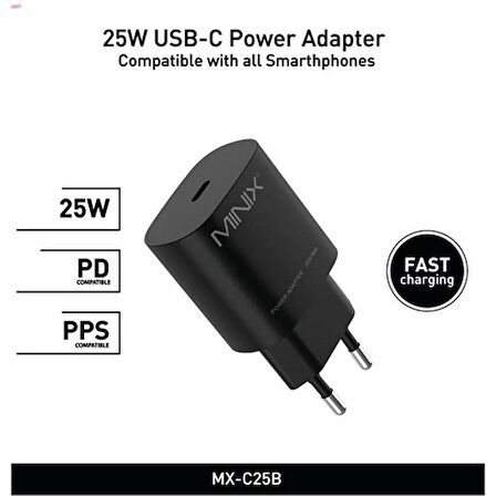 MINIX 25W USB-C ADAPTÖR SİYAH