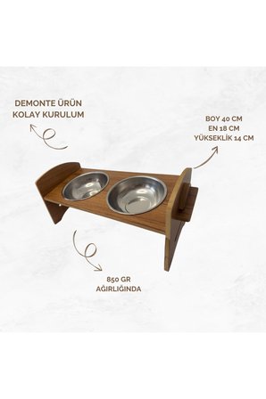Ayarlanabilir Yükseklik Ahşap Kedi Köpek Mama ve Su Kabı