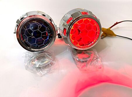 Femex Bi-Xenon Kırmızı Renk Bal Petek Desenli Far İçi Mercek 2,5 Inc Far Merceği Led Xenon Uyumlu