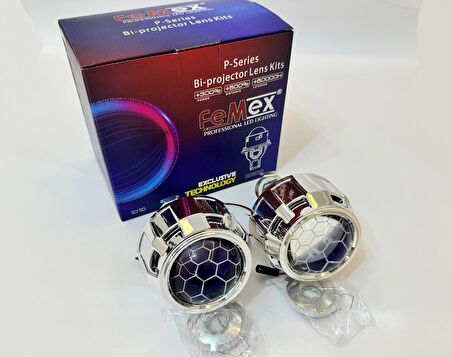 Femex Bi-Xenon Mavi Renk Bal Petek Desenli Far İçi Mercek 2,5 Inc Far Merceği Led Xenon Uyumlu