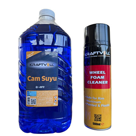 Kraftvoll Araç Bakım Seti (Jant Temizleyici Köpük 500 ml + Cam Suyu 3L -20°)