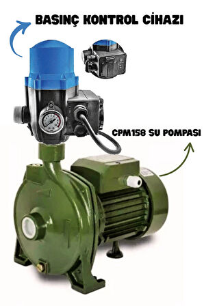 Alman Tasarımı 1.5 Hp - 1.0 Kw Elektrikli Otomatik Set Bahçe Ev Pompası Su Pompası CPM158