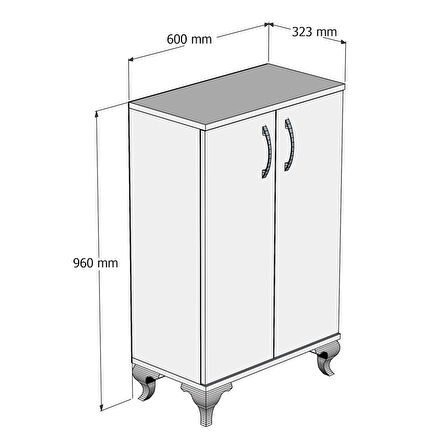 Beyaza Ud Cevizi A3 Ayakkabılık Çok Amaçlı Dolap