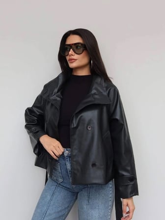 Düğmeli Reglan Kol Deri Ceket