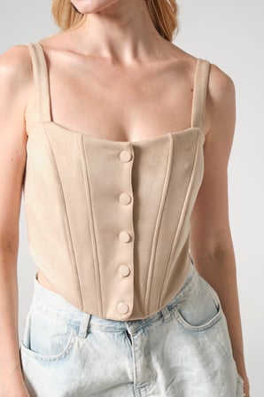 Askılı Düğme Kapamalı Süet Crop