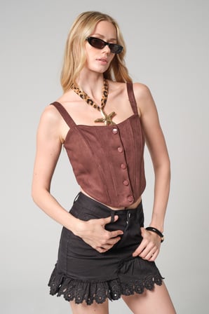 Askılı Düğme Kapamalı Süet Crop