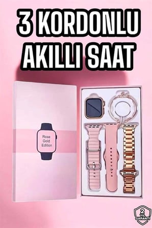 Mey İthalat Akıllı Saat Amoled Ekran 3 Kordonlu Aksesuar Hediyeli Sesli Görüşme