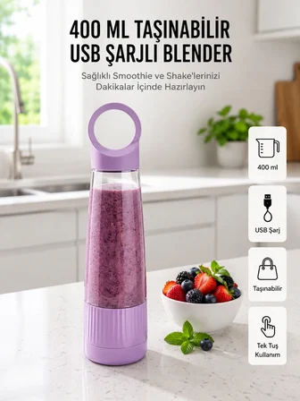 Mey İthalat Kompakt Tasarımlı USB Şarjlı Smoothie Blender