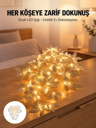 Mey İthalat Yaprak Şekilli Gümüş LED Işık Pilli Dekoratif Aydınlatma