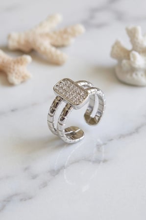 Mey İthalat Clariss Parallel Luxury Zirkon Taşlı Gümüş Renk Yüzük