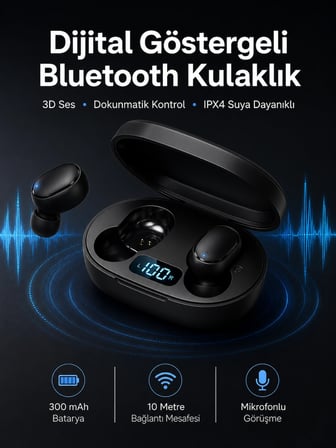 Mey İthalat İkili Bluetooth Kulaklık Dijital Göstergeli Uzun Pil Ömrü Yüksek Ses Kaliteli Yeni Nesil