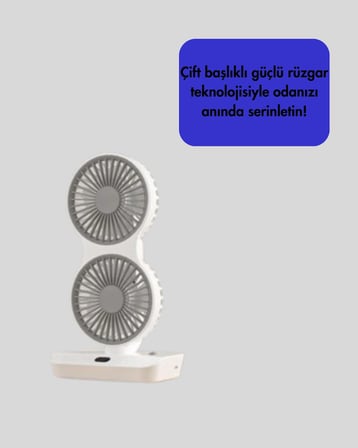 Mey İthalat Ayarlanabilir Hızlı Çift Başlıklı Masaüstü Fan – Gece Lambalı Serinletici