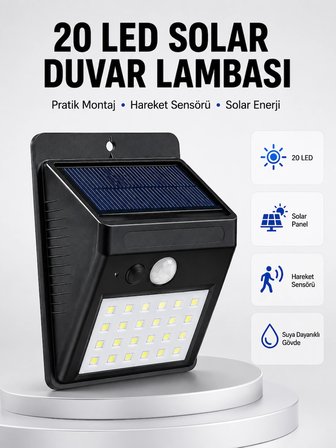 Mey İthalat Su Geçirmez IP65 20 LED Solar Sensörlü Bahçe ve Veranda Aydınlatma Yeni Nesil