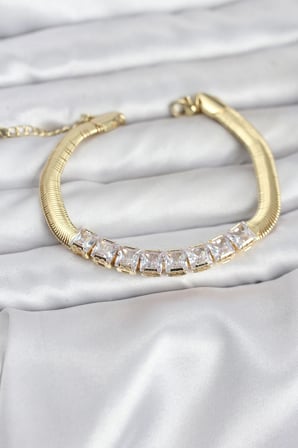 316L Çelik Gold Renk Kare Zirkon Taşlı Yılan Zincirli Kadın Bileklik