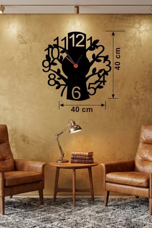 Modern Hayat Ağacı Tasarım Ahşap Duvar Saati - 40x40 cm Dekoratif