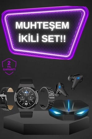 Mey İthalat Kablosuz Bluetooth Bağlantılı Kulaklık ve Dokunmatik Ekran Akıllı Saat Arama Cevaplama