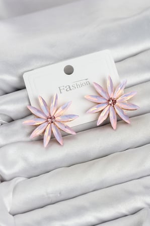 Mey İthalat Pembe Kristal Taşlı Lotus Model Kadın Küpe