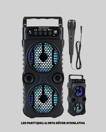 1200 mAh Şarjlı LED Işıklı Bluetooth Hoparlör – FM Radyolu, Hafıza Kart Destekli