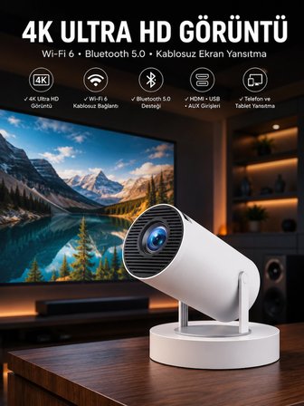Mey İthalat Taşınabilir Android Projeksiyon Ayaklı Çift Kollu 4K Çözünürlüklü Sinema Projeksiyonu