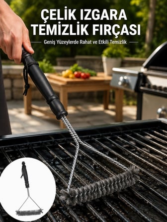 Mey İthalat Uzun Saplı Paslanmaz Çelik Izgara Temizlik Fırçası Yeni Nesil