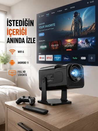 Mey İthalat HCS350pro 1080P Full HD Taşınabilir Android Projektör Yeni Nesil