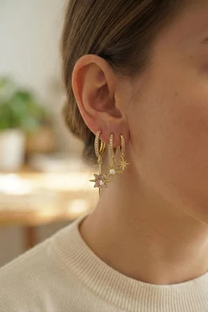 Mey İthalat 3 lü Set Küpe Gold Renk Kutup Yıldızı Model