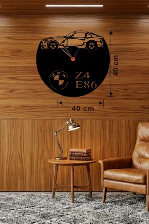 BMW Z4 E86 Tasarım Ahşap Duvar Saati - 40x40 cm Lazer Kesim Dekoratif