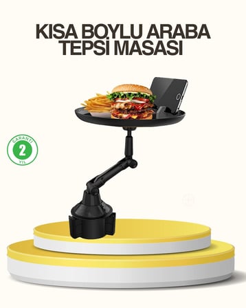 Araç Bardaklık Tepsisi 360° Dönebilen Kol Ayarlı Geniş Yemek Alanlı