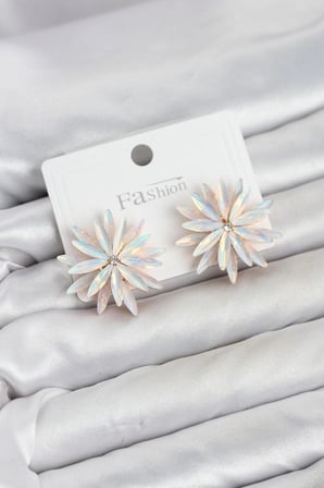 Mey İthalat Lotus Model Beyaz Renk Kristal Taşlı Kadın Küpe