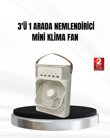 Mey İthalat 3’ü 1 Arada Mini Klima Fan USB Şarjlı, 7 Renk Gece Lambalı ve Nemlendirici