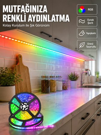 Mey İthalat Kumandalı 5 Metre Şerit LED Dekoratif Aydınlatma