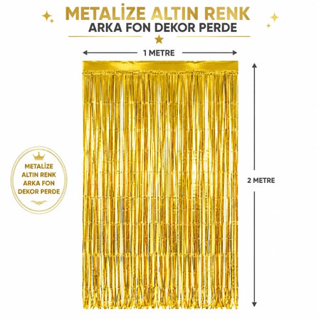 Mey İthalat Gold Metalize Parti Perdesi 100x200 cm – Kapı ve Arka Fon Perdesi