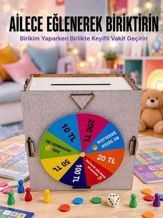 Mey İthalat Şans Çarklı Para Biriktirme Kutusu Eğlenceli Tasarruf Challenge Ahşap Hedef Kumbarası