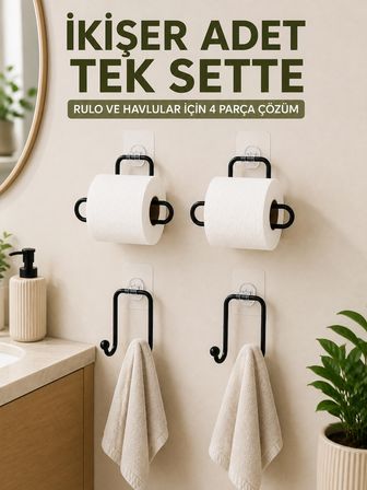 Mey İthalat Rulo Kağıt Tutucu ve Havlu Bez Askılığı Seti 2’şer Adet Toplam 4 Parça