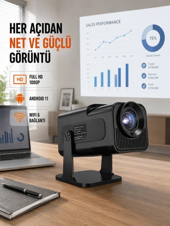 Mey İthalat Taşınabilir Full HD Projektör - 1 GB RAM, 8 GB Hafıza Yeni Nesil