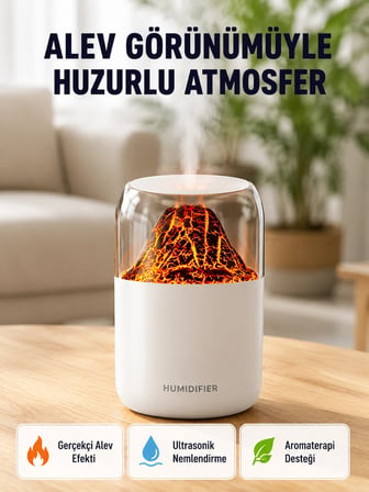 Mey İthalat 280ml Alev Işıklı Ultrasonik Hava Nemlendirici Sessiz ve USB Şarjlı