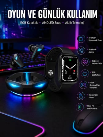 Mey İthalat Yeni Nesil Akıllı Saat ve Kablosuz Kulaklık Kampanyası İkili Set Bluetooth Bağlantılı