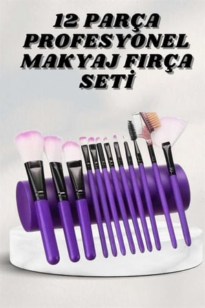 Mey İthalat Makyaj Fırçası 12 Parça Set Yumuşak Uçlu Göz Makyajına Uygun Hafif ve Taşınabilir Çanta