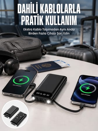 Mey İthalat 20.000 Mah Led Işıklı LCD Ekran USB Girişli Type-C Lightning Powerbank Yeni Nesil