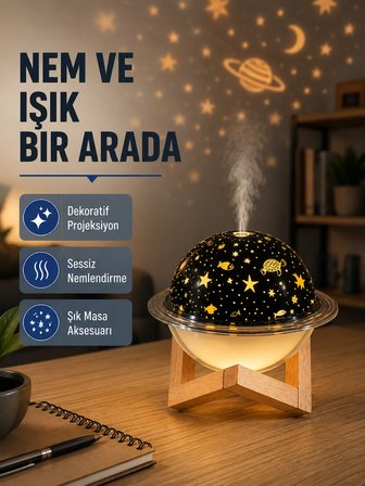Mey İthalat USB Projeksiyon Gece Lambası ve Hava Nemlendirici – Aromaterapi Destekli, Taşınabilir Mini