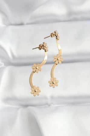 Mey İthalat 316L Çelik Gold Renk İtalyan Zincir Papatya Küpe